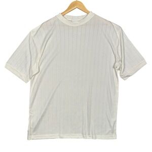 IRVINE PARK Men's White Vertical Stripe‎ Crew Neck T Shirt XL